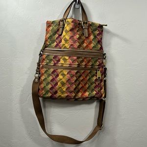 Fossil Explorer large tapestry fold over crossbody Messenger shoulder bag